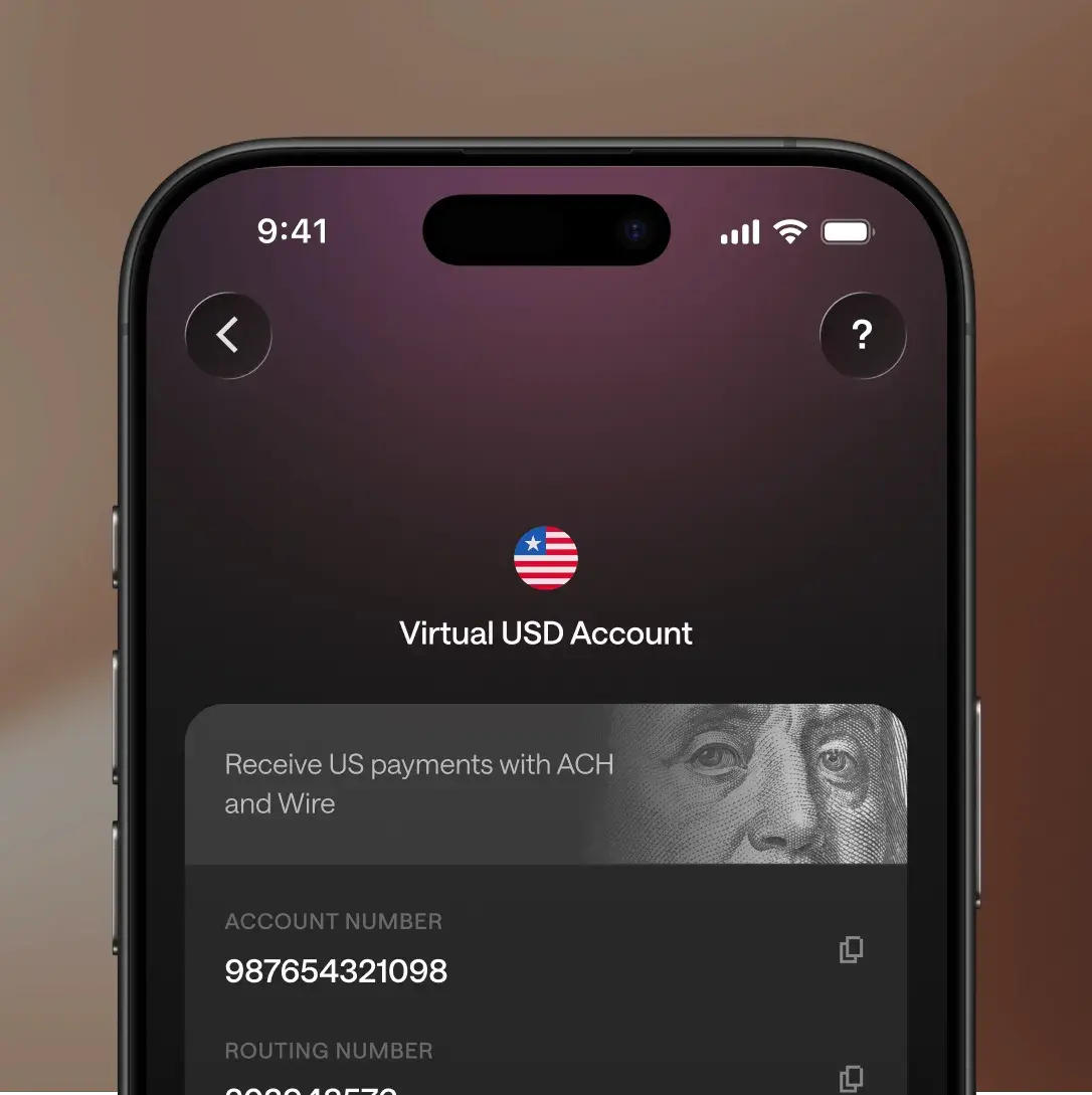 Virtual USD Account screen